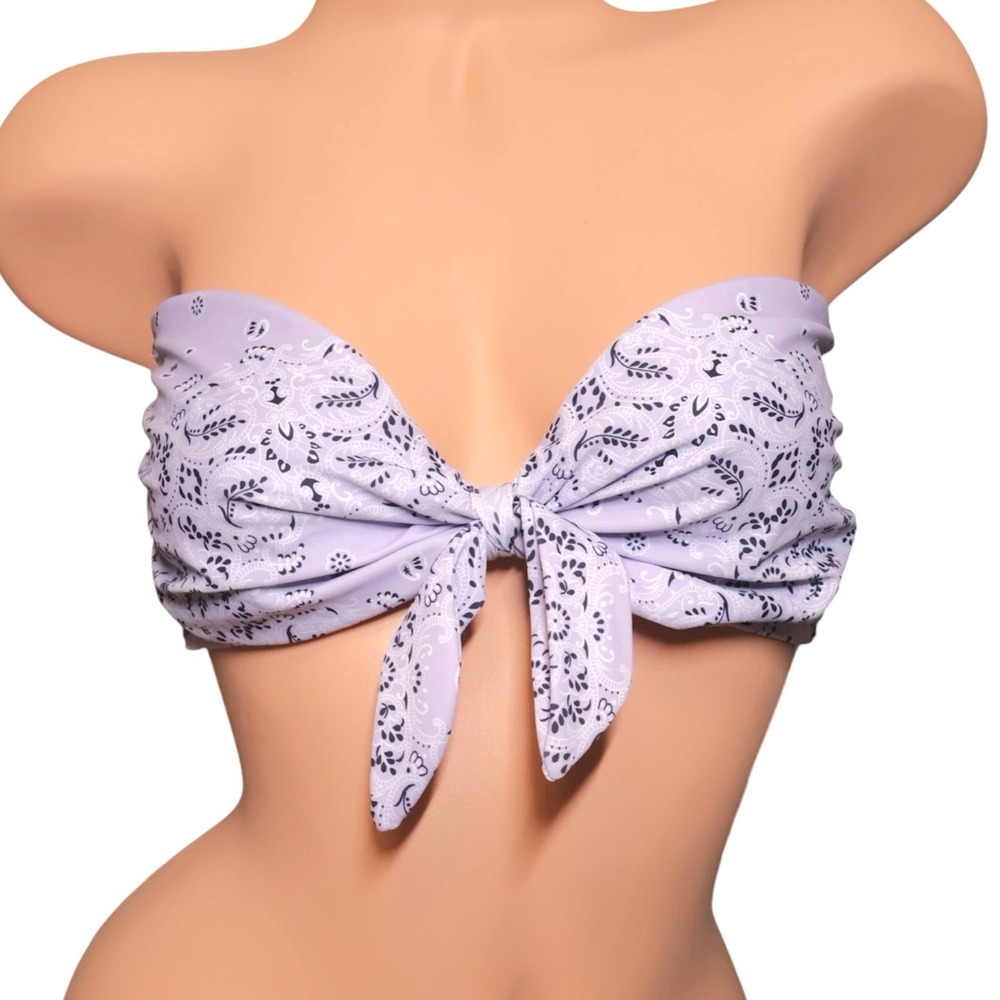 Jessica Simpson NWT Large Lavender Bandana Print Tie Front Bandeau Bikini Top